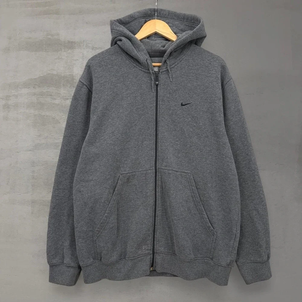 Y2K Nike Full Zip Hoodie Grey Vintage Athletic Sweatshirt Large